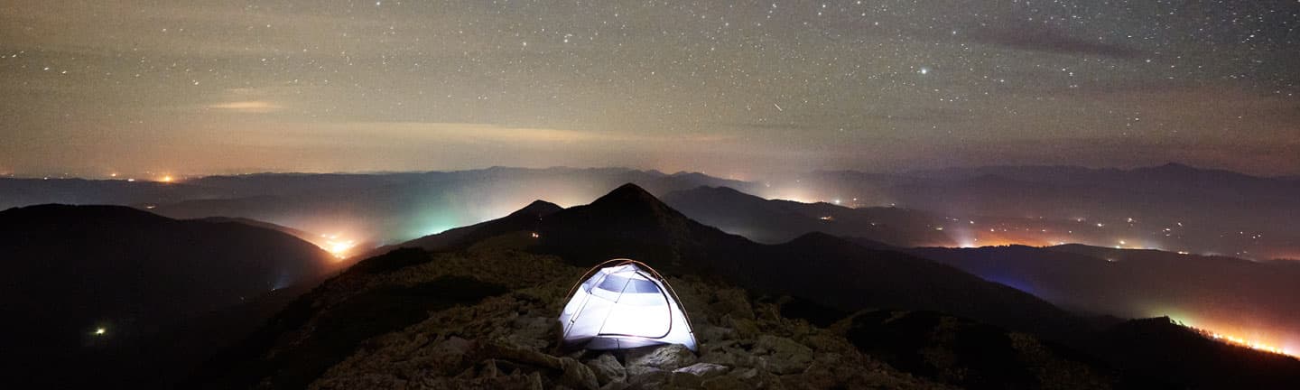 illuminated tent at night