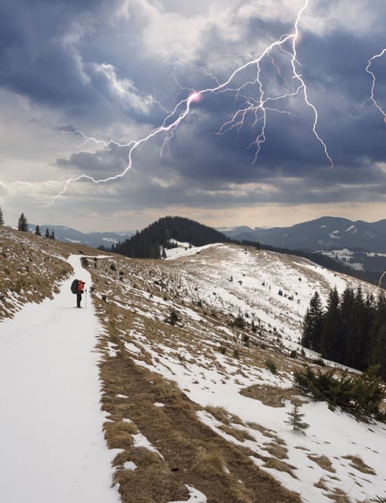 lightning strike near hiker