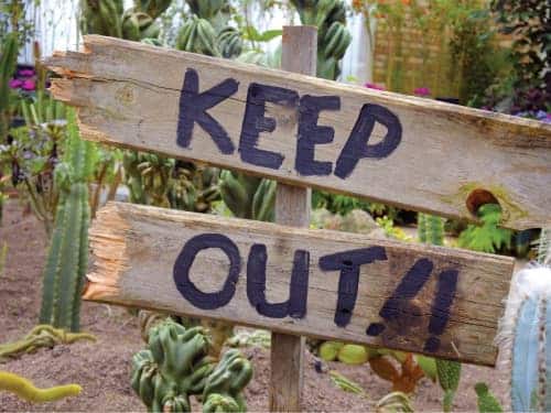 keep out wooden sign