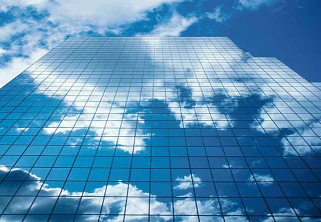 cloud reflection in mirrored skyscraper