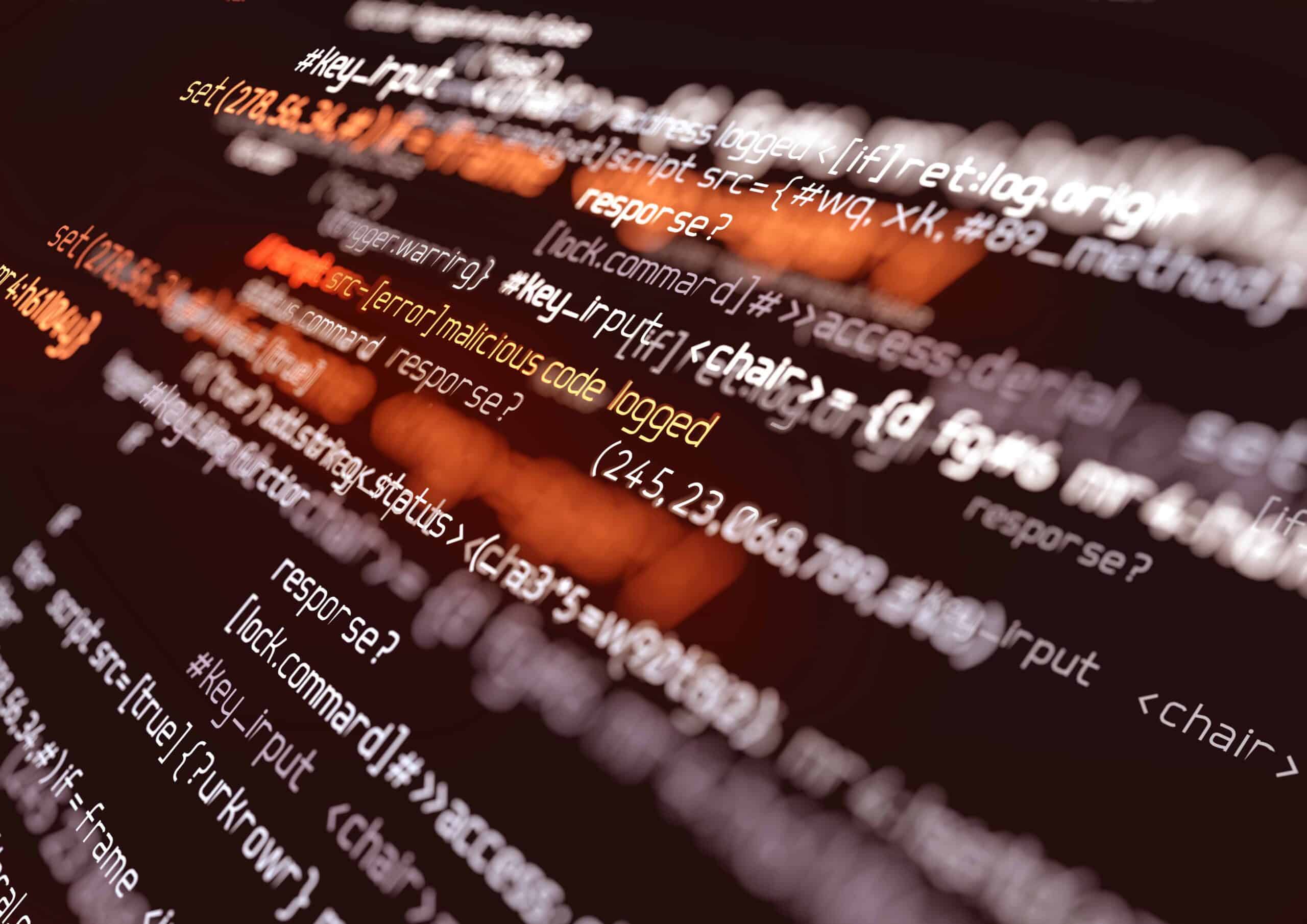 Computer programming code. Online safety, hacking and digital firewall background 3D illustration