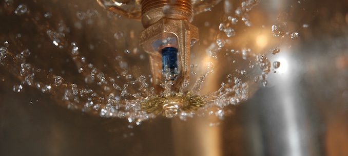 Sprinkler system indoors spraying water