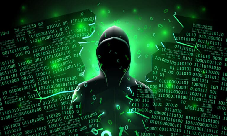 Hacker using the Internet to steal data via Cybercrime as a Service (CaaS).