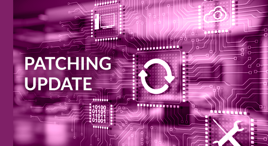 Monthly patching update blog in light purple.